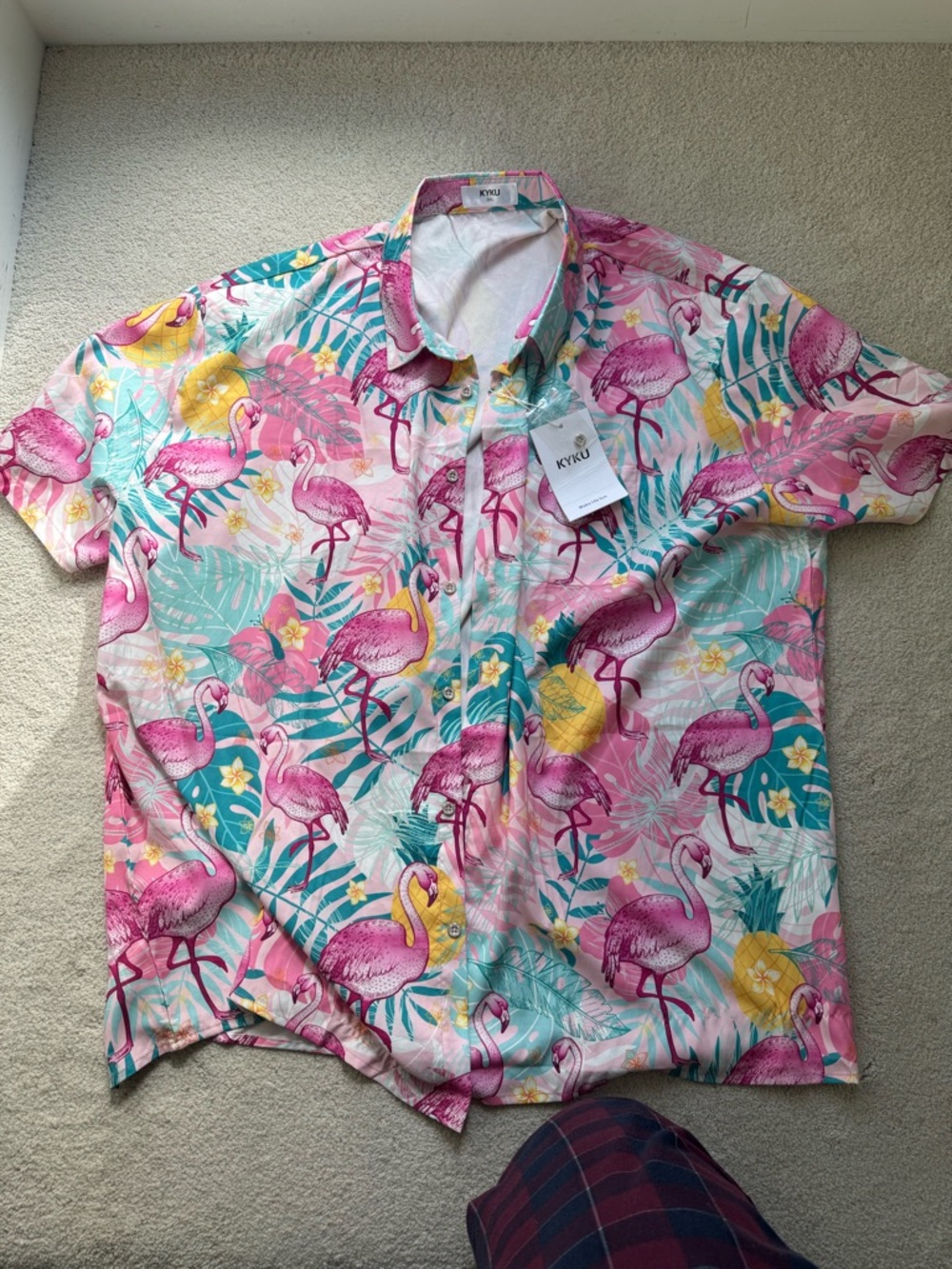 Men's Pink Flamingo Print Short Sleeve Button-Down Shirt